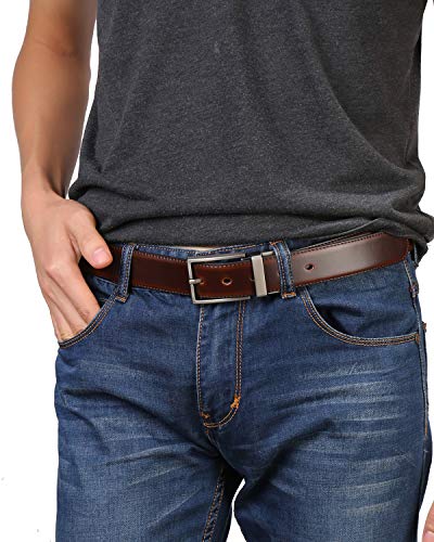 Image of beltox fine Men's Dress Belt Leather Reversible 1.25 inch Wide Rotated Buckle Gift Box
