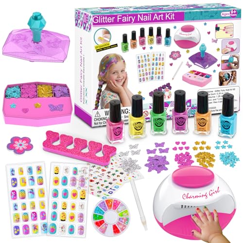 Dkinghome kids Nail Art Kit for Girls,Nail Set Girls Toys Nail Varnish Sets Girls Regalos para niñas Regalos de cumpleaños Regalos para 6 7 8 9 10 11 12 años Niñas