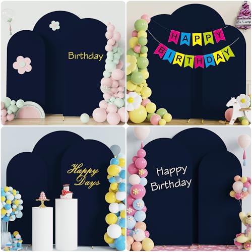 Image of Wokceer Wedding Arch Backdrop Cover 7.2FT, 6.6FT, 6FT Set of 3 Spandex Fitted Navy Blue Arch Covers for Round Top Chiara Arch Backdrop Stands Cover for Birthday Party Ceremony Decor