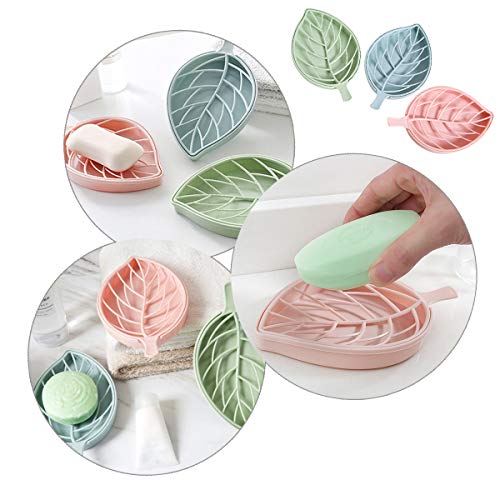 AKOAK Leaf-Shaped Soap Holder,Beautiful and Practical Soap Dish for Bathroom Kitchen,Pack of 2 (Pink+Green) - Image 2
