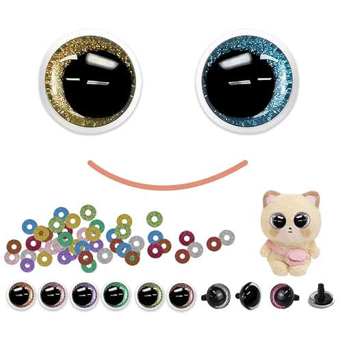 Buyongwant Safety Eyes for Crocheting with Washers, 30mm Amigurumi Eyes 3D Glitter, 20Pcs Moon Stuffed Crochet Eyes for Animal Doll Crafts, Multicolor