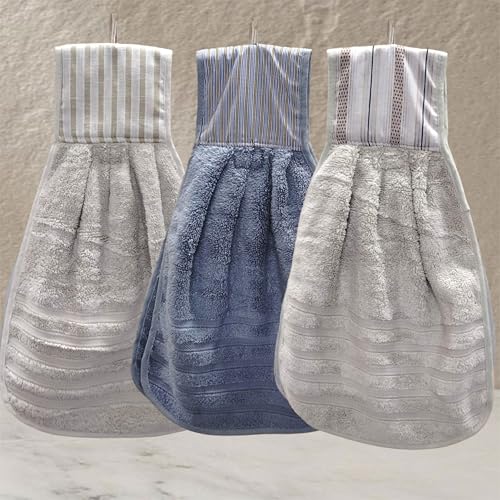 Image of Hanging Hand Towel | Wash Basin Napkin with Loop | Kitchen Sink Towel | Pack of 3 in (Blue, Cream and Brown) | Assorted