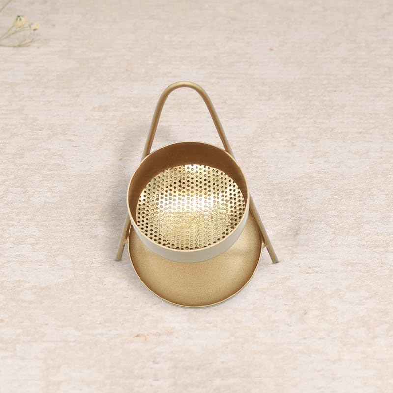 Iron Traditional Golden Color Kapoor aarti with Stand Camphor dhoop Burner for Home, Office, Temple Pooja (Size : 11cm)