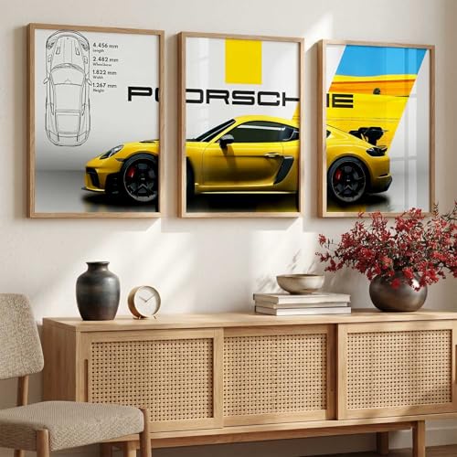 Image of HOTHOUSE Big Porsche 911 Car Framed Posters Gift Items for Boys Room Wall Decoration Bedroom Living Room Office Studio Decor | Car Poster Frame for Wall Decor Set Of 3 Size(19X25 inch)