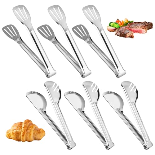 LIUCONGBD 6 Stück Küchenzange Set, 9 Zoll Zange Grillzange Edelstahl, Servierzange Gebäckzange Zuckerzange Eiszange für Küche Garten Nudelsalate Grillfeste Hauspartys Barbecue Salat Backen Buffet