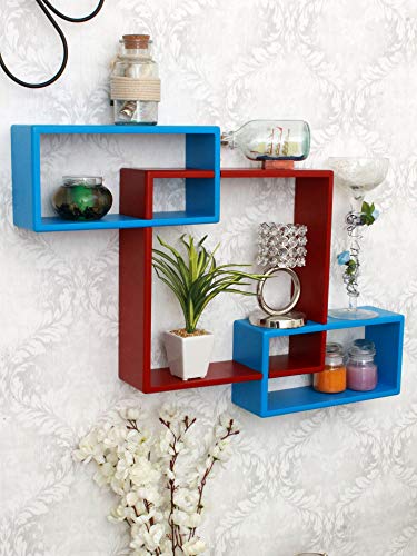 Image of Home Sparkle Wooden Wall Shelves (Red & Blue)