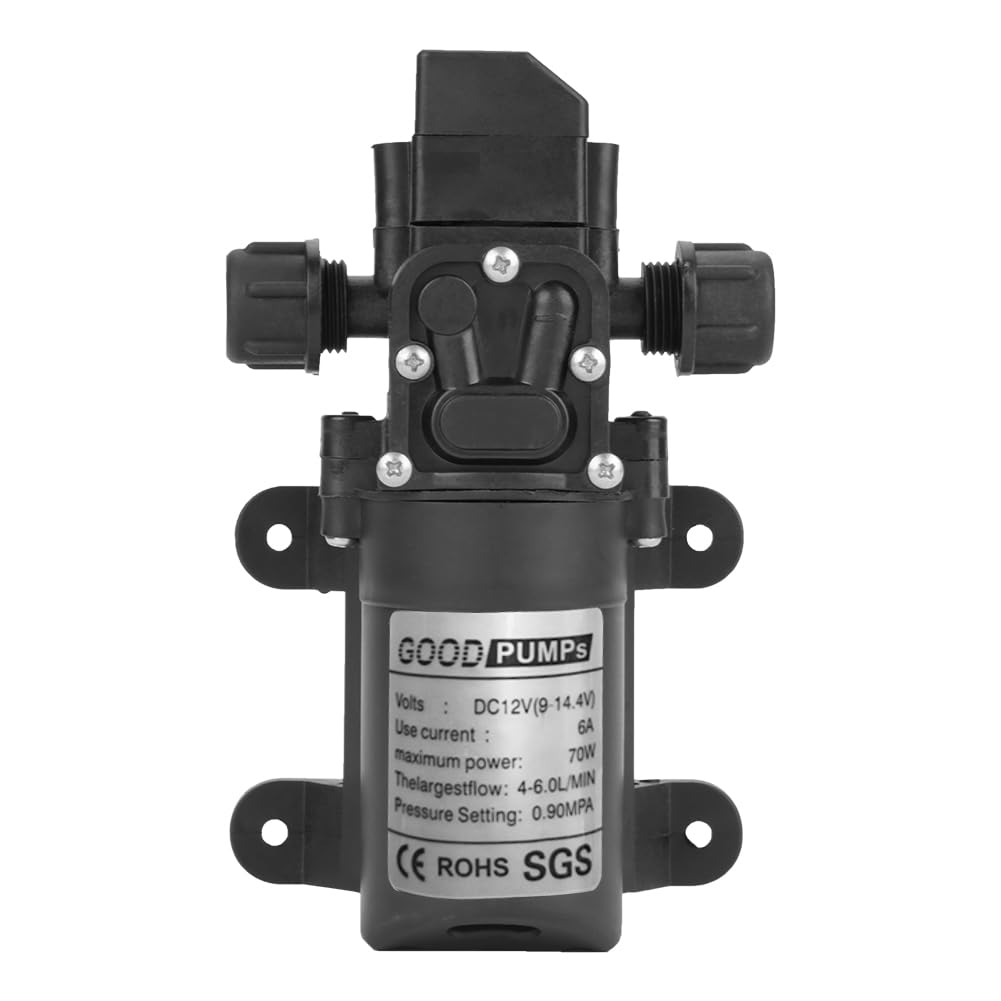 Jadeshay Pompe à Eau 12v, Pompe a Eau 12v Camping Car DC 12V 70W 0.9Mpa 6L/Min Eau Membrane Auto-amorçante Haute Pression pour Caravane Camping Bateau