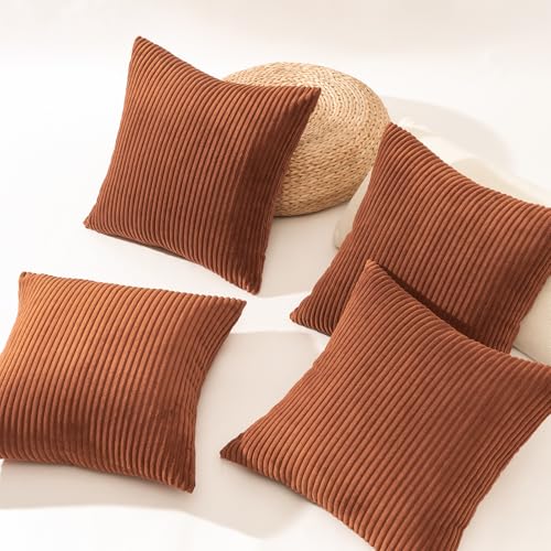 Image of Topfinel Decorative Terracotta Throw Pillow Covers Cushion Cases, Set of 4 Soft Velvet Modern Double-Sided Designs, Rustic Fall Home Decor, Pillow Inserts Not Included 24x24 inch