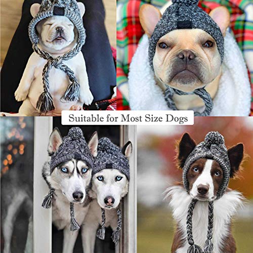 SEIS Winter Dog Knitted Hat with Puffball Warm Pet Cap Fashion Gray Cat Headband Protector for Small Medium Large Dogs… - Image 2