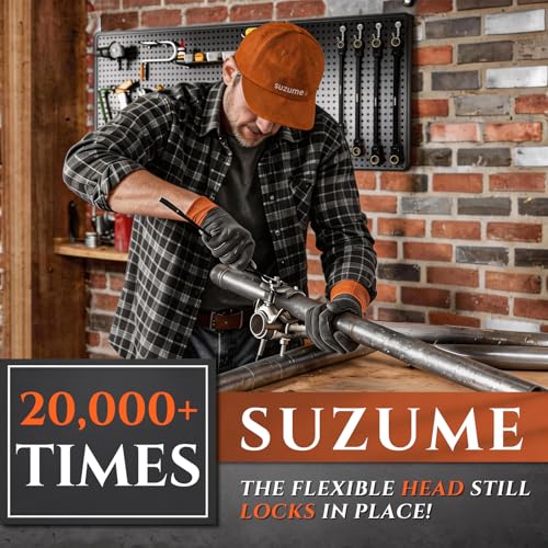 Image of SUZUME Extra Long Flex Head Ratcheting Wrench 17-19mm Metric Double Box End 180 Flexible Head 72-Tooth 15K Gear Tested CR-V Steel Black Chrome Finish For Suspension Heavy Equipment & DIY