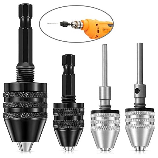 4 Pieces Keyless Drill Chuck, 1/4, 1/8, 1/16 Inch Hex and Round Shanks Small Drill Chuck Change Adapter