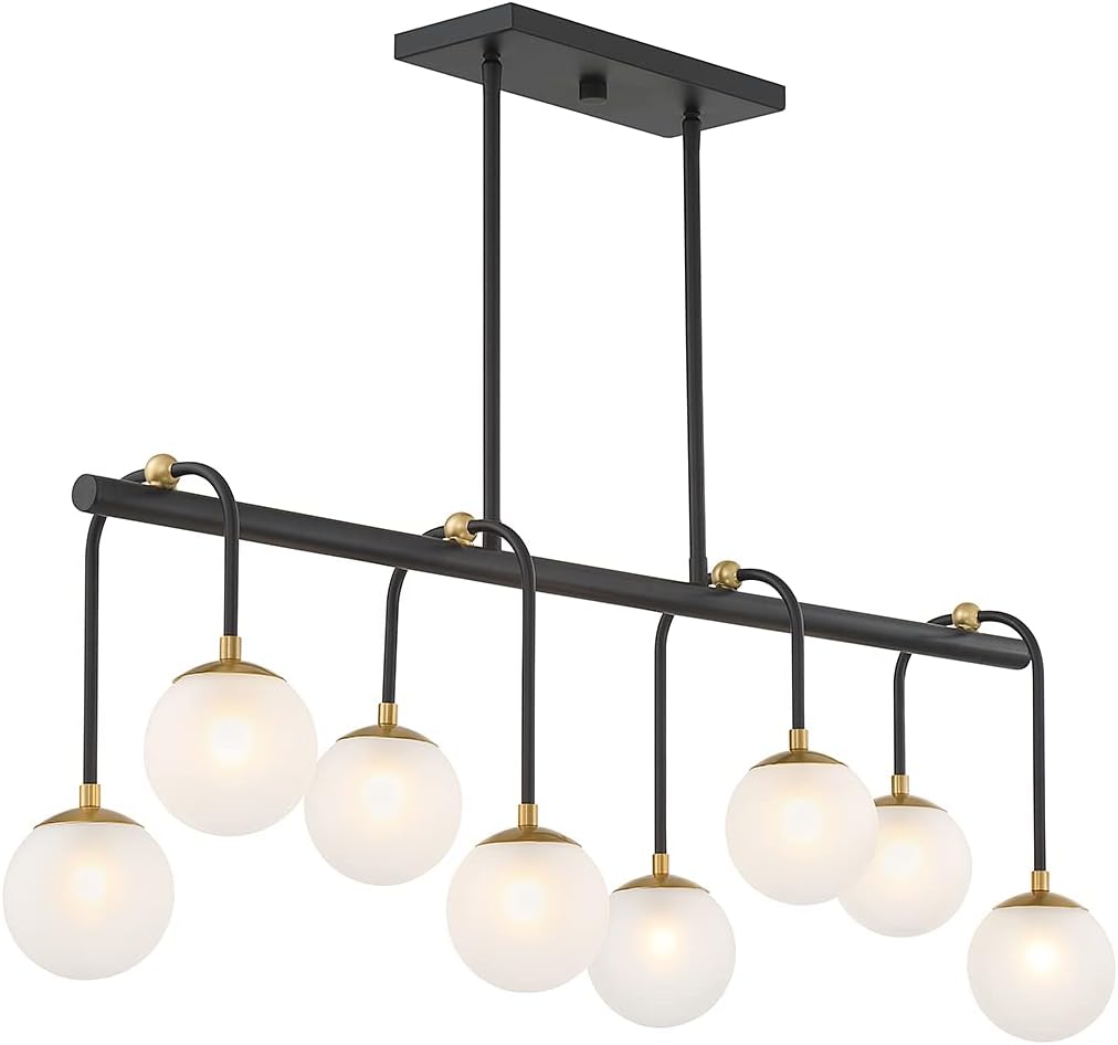 Savoy House 1-6699-8-143 Couplet Vintage Mid-Century Modern Frosted Glass Linear Chandelier, 8-Light 480 Total Watts, 13" H x 10" W, Matte Black with Warm Brass
