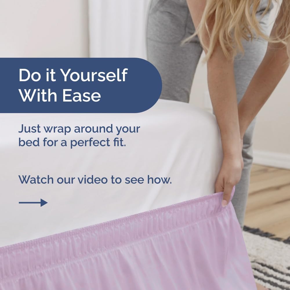 Wrap Around Dust Ruffle Bed Skirt - Light Lavender - for Queen Size Beds w/ 15 Inch Drop - Easy Fit Elastic Strap - Adjustable Pleated Bedskirt w/Brushed Fabric Wrinkle Free, Women, Men, Kids & Teens