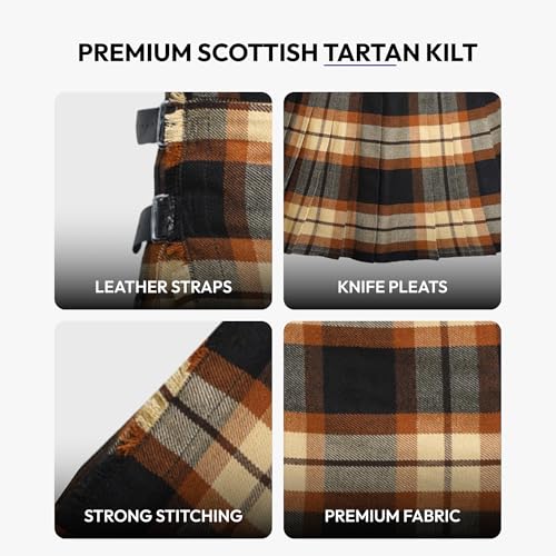 Image of 8 Yard Mens Kilt - Authentic Tartan Kilt for Men Highland Outfit for Weddings & Traditional Scottish Wear