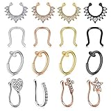 Incaton 16Pcs 20G Fake Nose Rings Hoop Stainless Steel Faux Nose Ring Hoop Clip-on Lip Rings Cartilage Earring Hoop Septum Boby Piercing