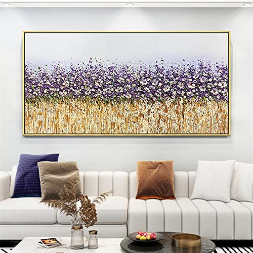 RGVV Tableau Peinture Moderne,Peinture À l'huile Peinte À La Main Originale Lavande Peinture Murale sans Cadre Oeuvre Texturée Art Mural Moderne Extra Large pour Chambre À Coucher,30X60Cm(12X24Inch)