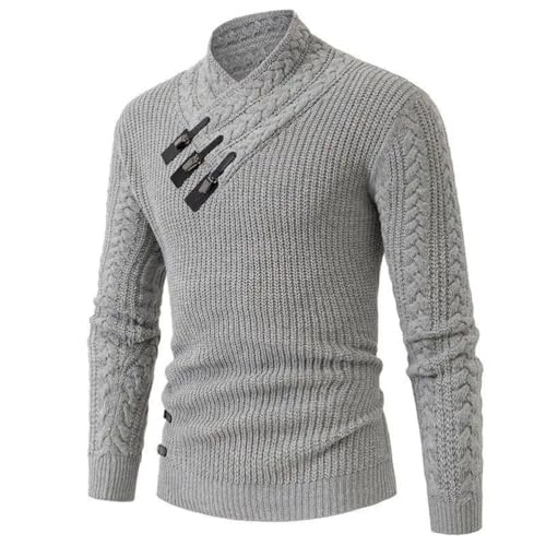 Men Long-Sleeved Solid Knit Sweater Beach Vacation Loose Stand Up Collar Sweater2