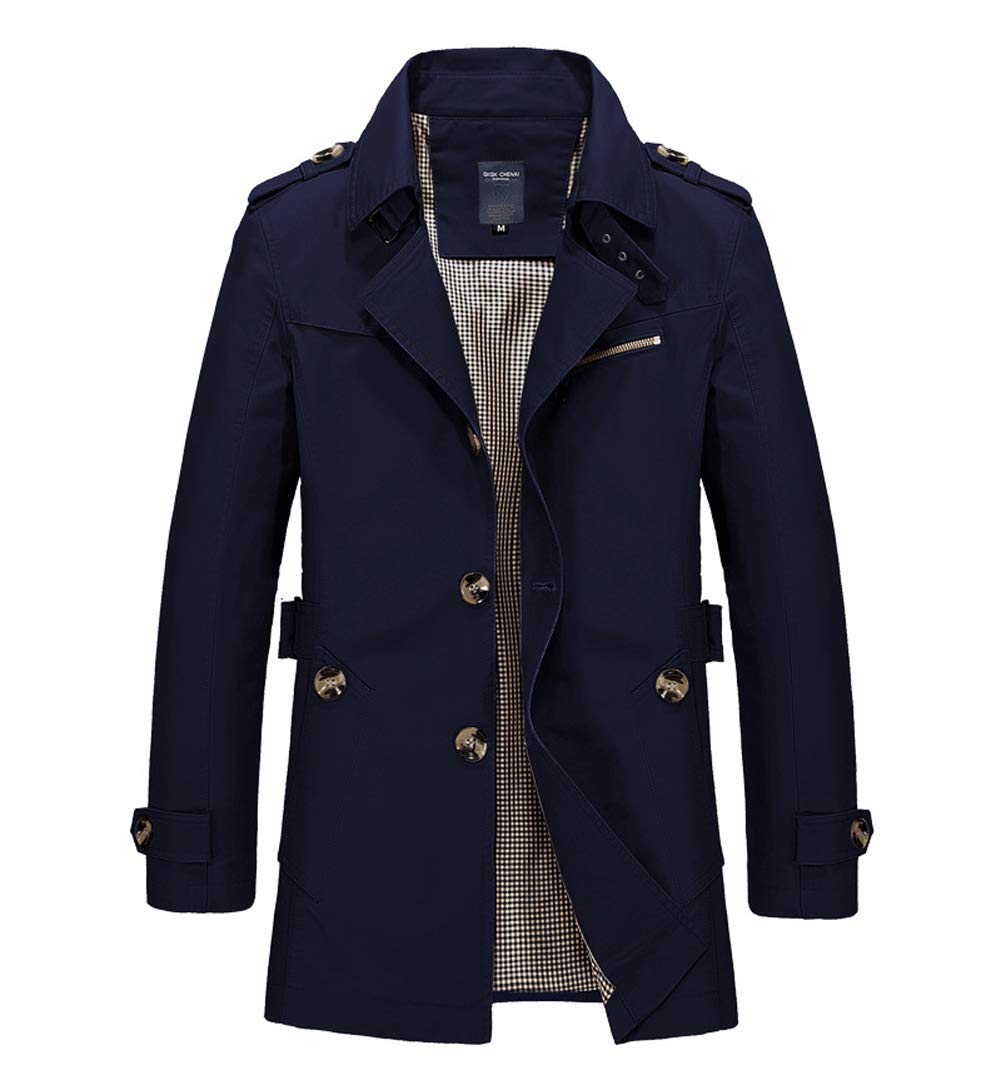 chouyatou Men's Slim Notched Collar Single Breasted Cotton Jacket Office Trench Coat