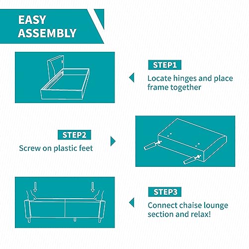 Balus 78 Inch 3 Piece Linen Sectional Couches Set For Living Room, L-Shaped Sofa Set With Storage Ottoman And 3 Seater And Loveset And Armchair, Furniture Sofa Set For Apartment/Office thumb #4