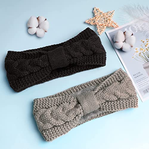 Foto von Telgoner Stirnband Damen Winter, 2 Pcs Stirnbänder Strick, Haarband Ohrenwärmer Elastische, Haarbänder Verdicken Headwrap Kopfband für Damen/Frauen/Mädchen(Dunkelgrau + Hellgrau)