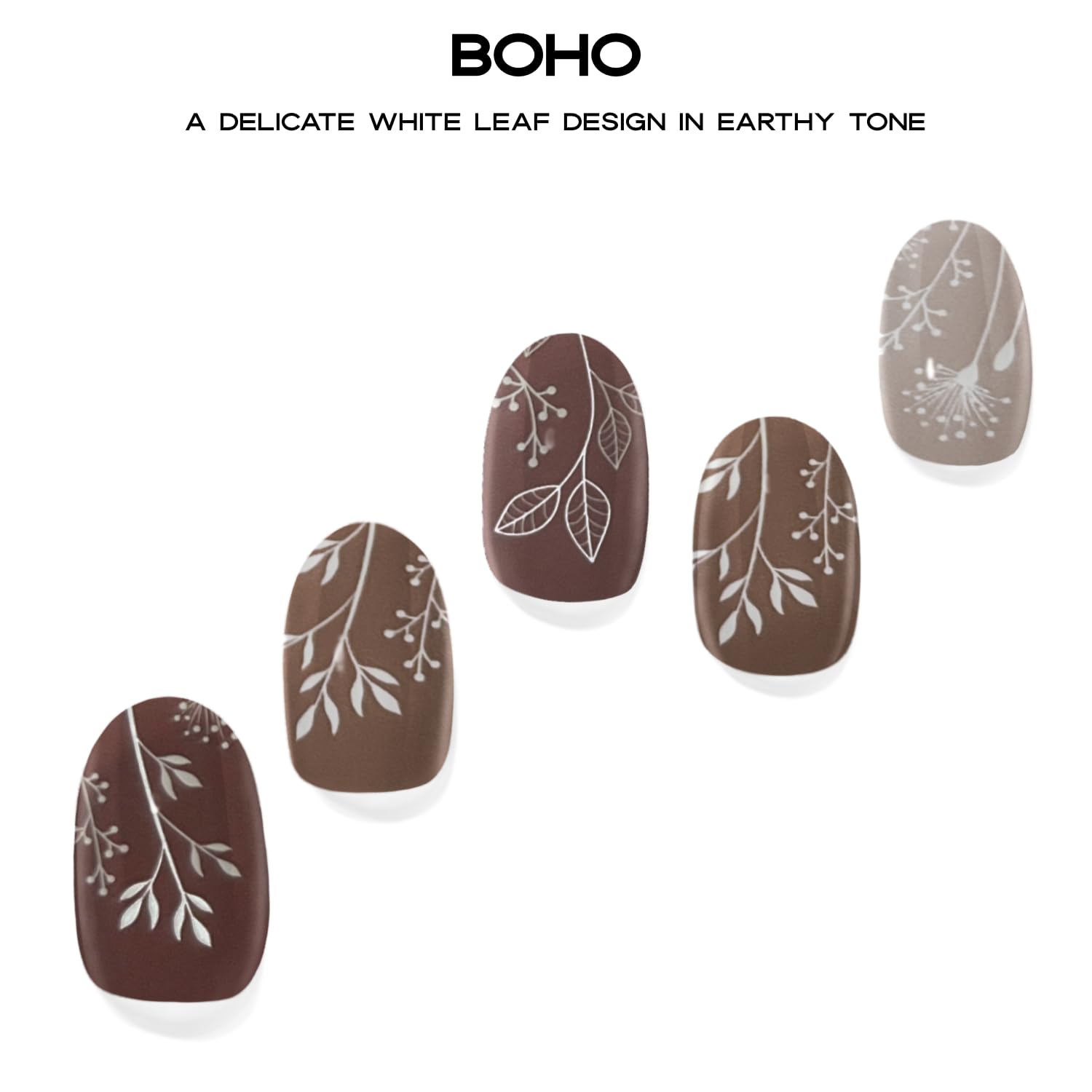 Adora Couture Semi Cured Gel Nail Strips with 30 Pieces, Salon Quality Nail Wraps for Women, Boho Pattern Brown Nude Matte UV Gel Nail Stickers, UV Light Required, Boho