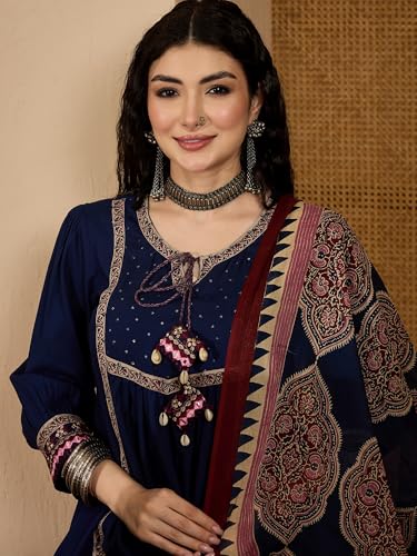 Image of Stylum Women's Solid Cotton Kurta Pant Dupatta Set