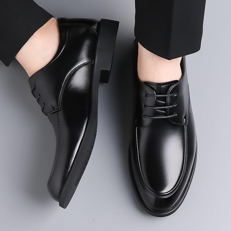 Formal Shoes for Men Lace Up Round Toe Leather Apron Toe Shoes Rubber Sole Non Slip Block Heel Anti-Slip Low Top Classic Men's Casual Dress Shoes4