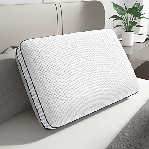 Sleepmax Memory Foam Pillow, Standard Ventilated Gel Memory Foam Bed Cooling Pillow for Sleeping, CertiPUR-US Certified Foam Sleep Pillow for Side and Back Sleepers with Removable Cover