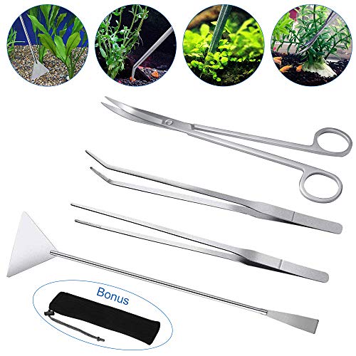 Lukovee Aquarium Tools Kit, 4 in 1 Long Stainless Steel Tweezers Scissor Spatula Multi Functional Aq Lukovee Aquarium Tools Kit, 4 in 1 Long Stainless Steel Tweezers Scissor Spatula Multi Functional Aq