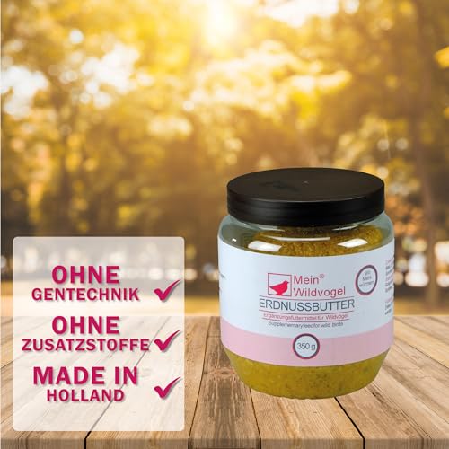 MeinWildvogel Erdnussbutter mit Mehlwürmern 12 x 350g, nährstoffreiches Wildvogelfutter - Fettfutter mit Sonnenblumenkerne für Wildvögel und Gartenvögel. Ganzjähriges Weichfutter für Ihre Vögel