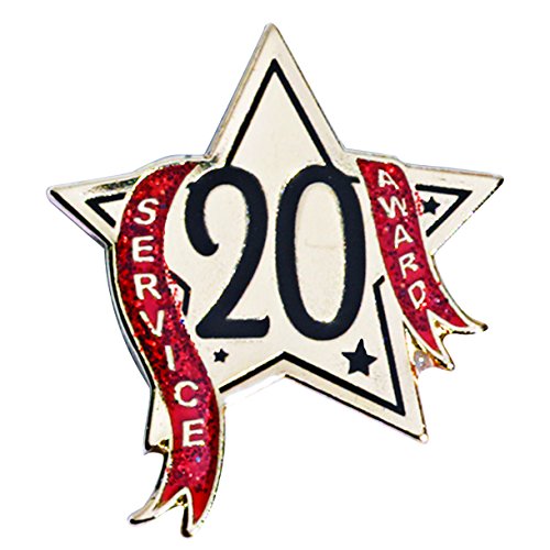 TCDesignerProducts 20 Year Service Star Award Pin with Glitter Ribbon
