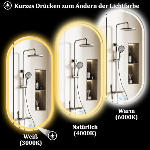 XRAMFY Badspiegel mit Beleuchtung LED 80×40CM Anti-Beschlag Badezimmer Wandspiegel Badezimmerspiegel IP65 Wassergeschützt – Ansicht 4