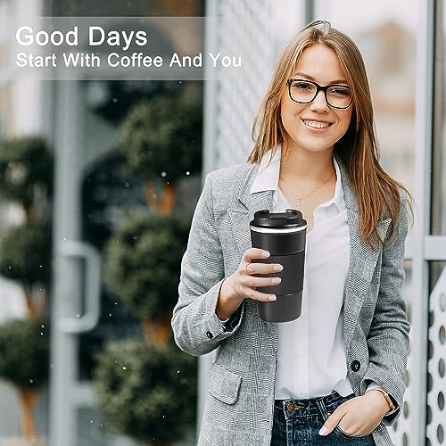 SLOSH Kaffeetasse, isoliert, Reisebecher, Edelstahl, Autobecher, wasserdicht, BPA-frei, Thermobecher mit Deckel, warm und kalt (500 ml, schwarz) 3