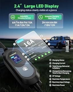 Evjuicion Chargeur Voiture Electrique 6 Mètre [3.68KW | 8-16A | 0-12H | IP65] EV Chargeur Type 2 avec Support Mural, Écran numérique, Portabilité Cable Recharge Voiture Électrique Type 2 avec Sac