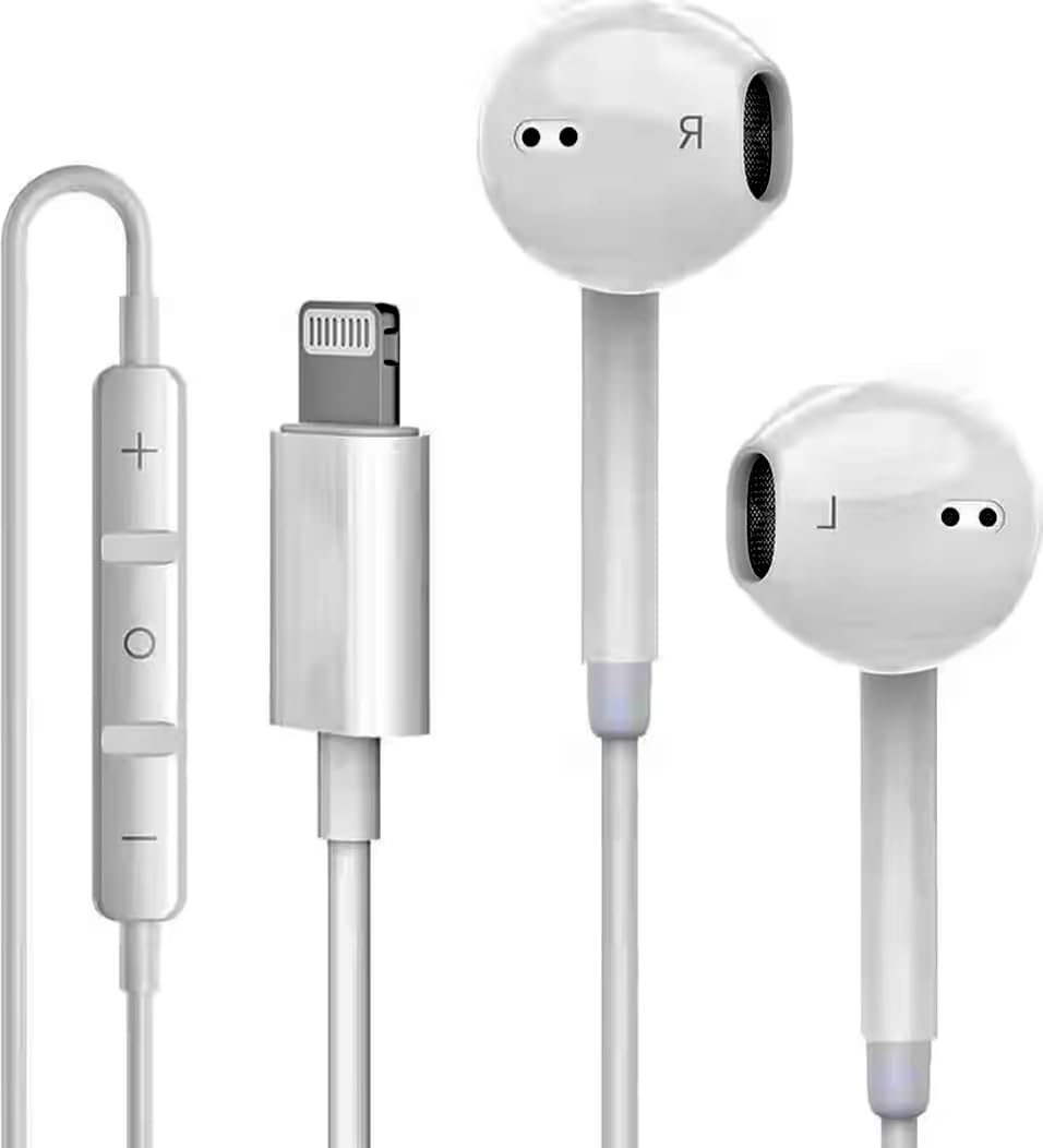 Earphones Compatible with iPhone 14 13 12 11 Pro Max X XS XR 8 7 Plus and ipad Apple MFi Certified, Lightning Connector, White, with Microphone and Remote Control