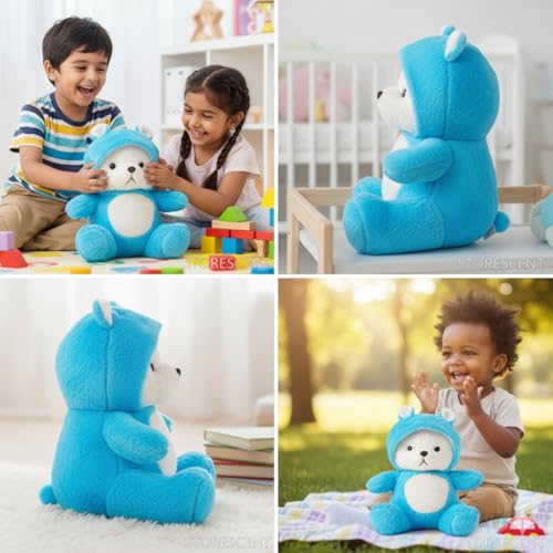 Image of Storescent Hooded Teddy Bear Plush Toy | Soft & Cute Stuffed Animal Toy for Hugging for Kids & Loved Ones - Blue 45cm