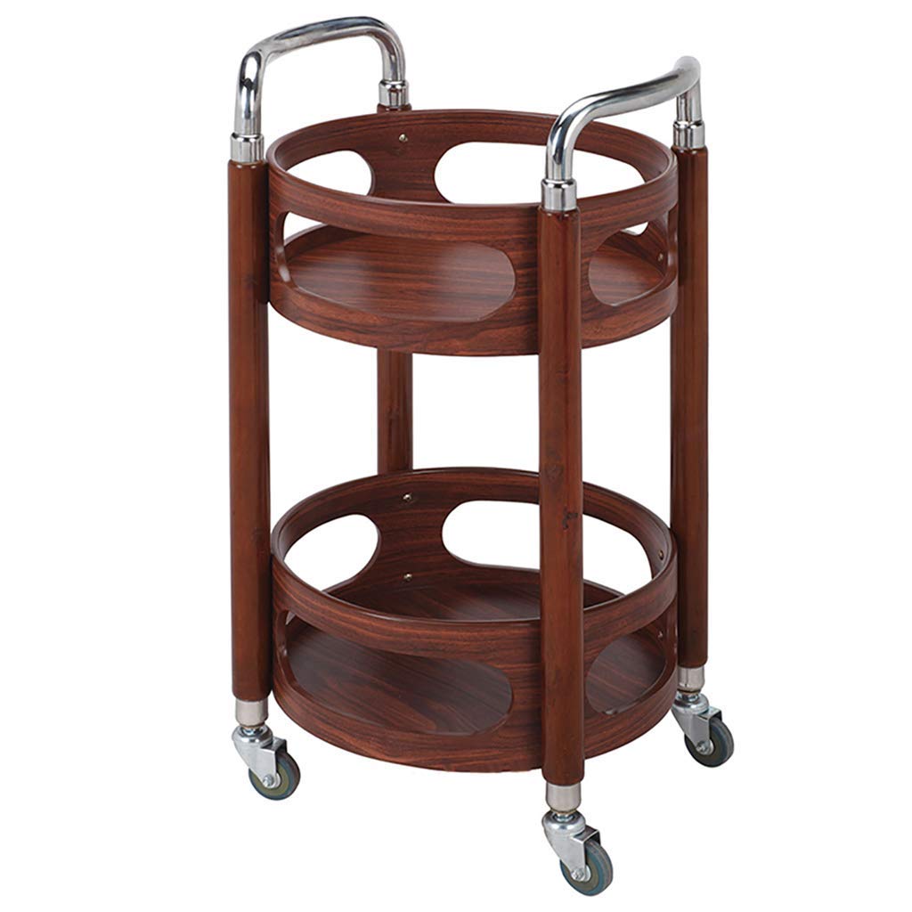 Multifunktionaler tragbarer Recycling-Trolley mit 2 Ebenen aus Massivholz, Servierwagen für die Küche und Griffen,B