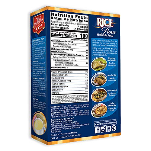 TRES ESTRELLAS, Harina de Arroz, Gluten Free Flour, Ideal para Repostería y Empanizados, 17.6 oz, Pack de 12 (Pack of 2)