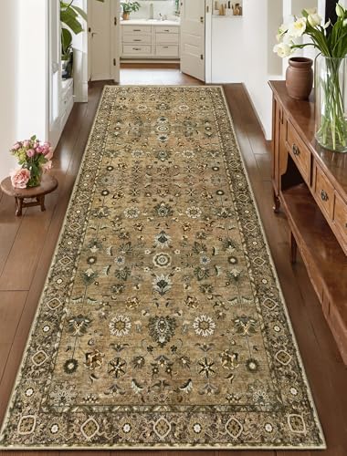 Image of Tangsoo 2.6x8 Washable Runner Rugs for Hallway, Non Slip Vintage Brown