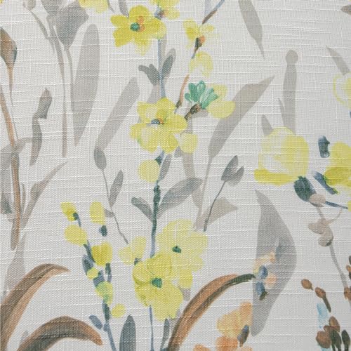 Image of SUOUO Gray Yellow Wildflower Floral Semi Sheer Curtains 96 inches 2 Panels | Linen Textured,Light Filtering,Farmhouse Cottage Decor,Rod Pocket,Window Drapes for Living Room Bedroom Dining Room