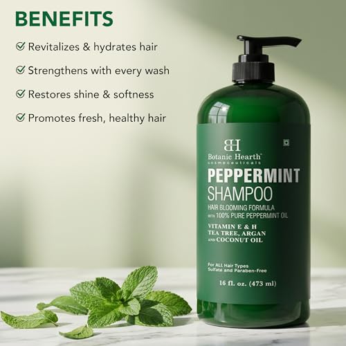 Image of Botanic Hearth Peppermint Oil Shampoo | Hair Blooming Formula With Keratin For Thinning Hair | Fights Hair Loss, | Sulfate Free For Men And Women | 16 Fl Oz