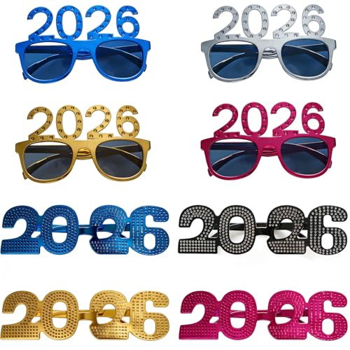 ZKRYHB 8PCS 2026 Happy New Years Plastic Glasses New Years Eve Party Photo Props Accessories