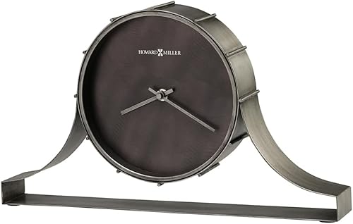 Howard Miller Seeley - Reloj de repisa 635-208 - Acabado plateado envejecido, marco de metal de tambor de hierro doblado, esfera de acero