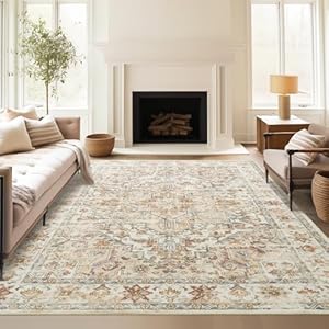 zesthome 8×10 Area Rugs – Stain Resistant Washable Rug for Living Room, Non-Slip Backing Large Area Rug with Ultra-Thin Low Pile for Bedroom, Vintage Home Decor