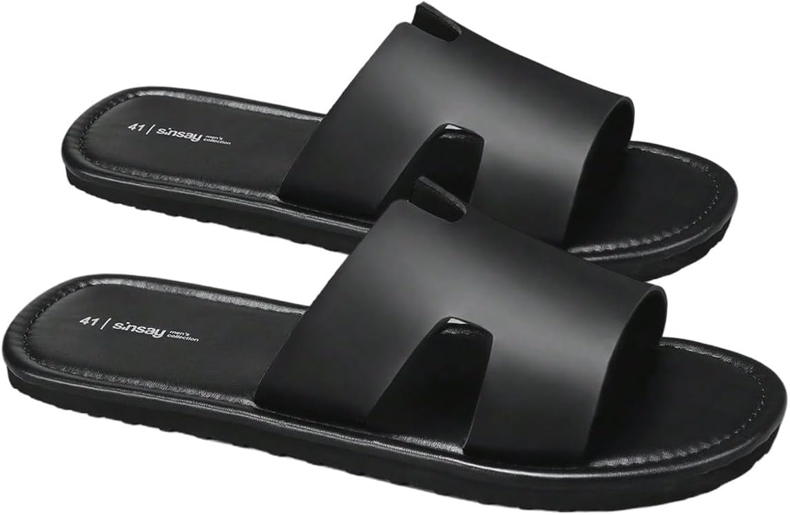 VIPWOLF Men's H Band Sandals Summer Cut Out Open Toe Slip on Hiking Outdoor Flat Sandals