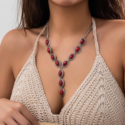 Turquoise Y-shaped Necklace Western Turquoise Pendant Necklaces Bohemian Long Turquoises Y Necklace2