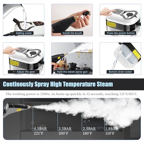Image of Powerful 2500W Handheld Steam Cleaner,15s Fast Heat-Up & High-Pressure Steam, 6-Level Adjustable Settings for Deep Cleaning on Floors, Kitchen, Bathroom, Car, Grout (Matte Black)