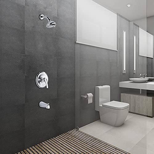 Geruike Shower Faucet Set With Valve,Tub And Shower Faucet Set With 4-Inch 3-Spray Shower Head And Tub Spout,Single Handle Shower Trim Kit Bathtub Shower System For Bathroom Shower Combo Set, Chrome #TOP1