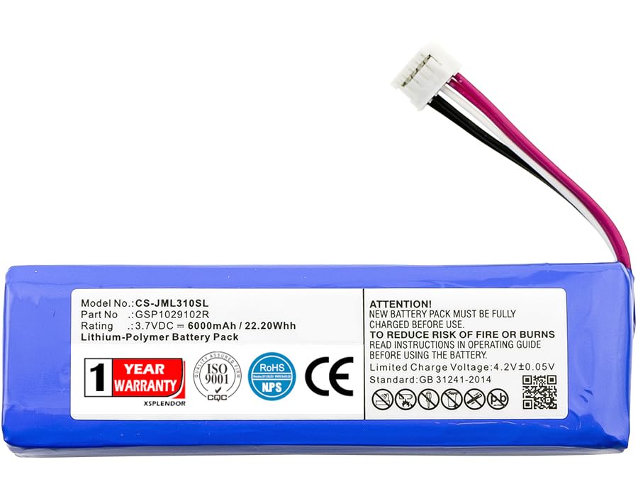 XSPLENDOR XPS 3.7V 6000mAh Replacement Battery for JBL Charge 2+, Charge 2, Charge 2 Plus PN GSP1029102R, P763098