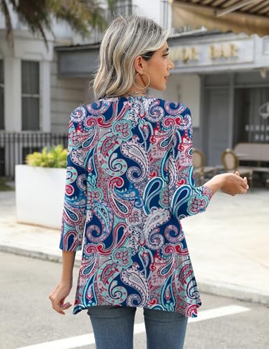 LOMON 3/4 Sleeve Tunic Tops for Women Loose Fit Dressy Casual Blouse Flowy Shirts to Wear with Leggings S-3XL